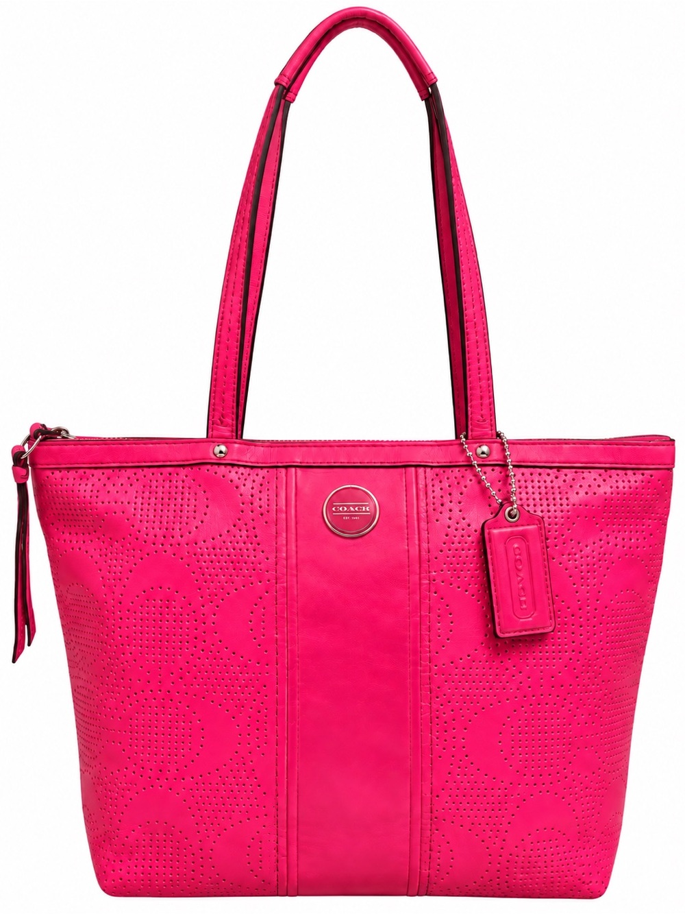 Y2K Coach Hot Pink Perforated Leather Zip Tote A1382